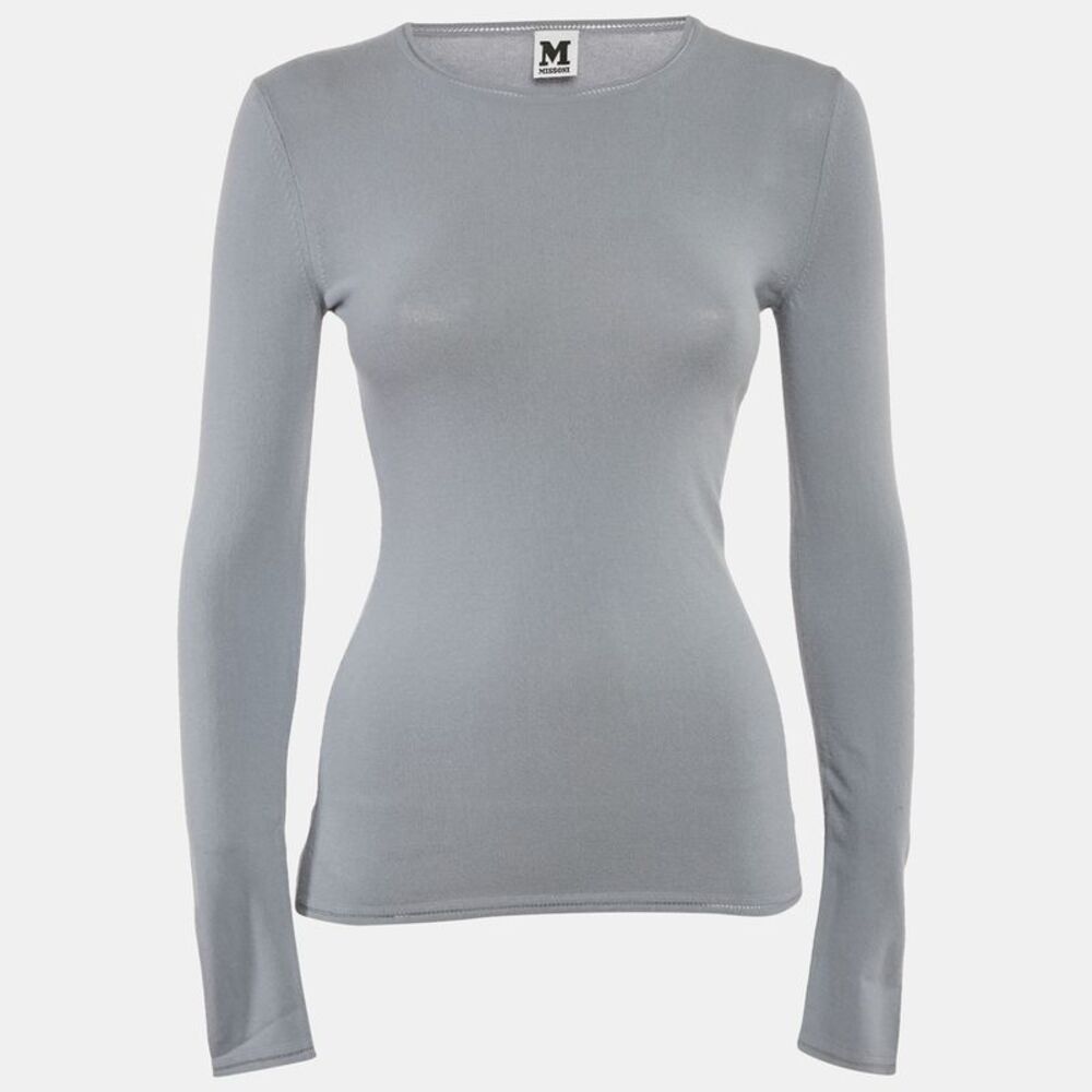 M Missoni Grey Stretch Knit Crewneck Sweatshirt M
